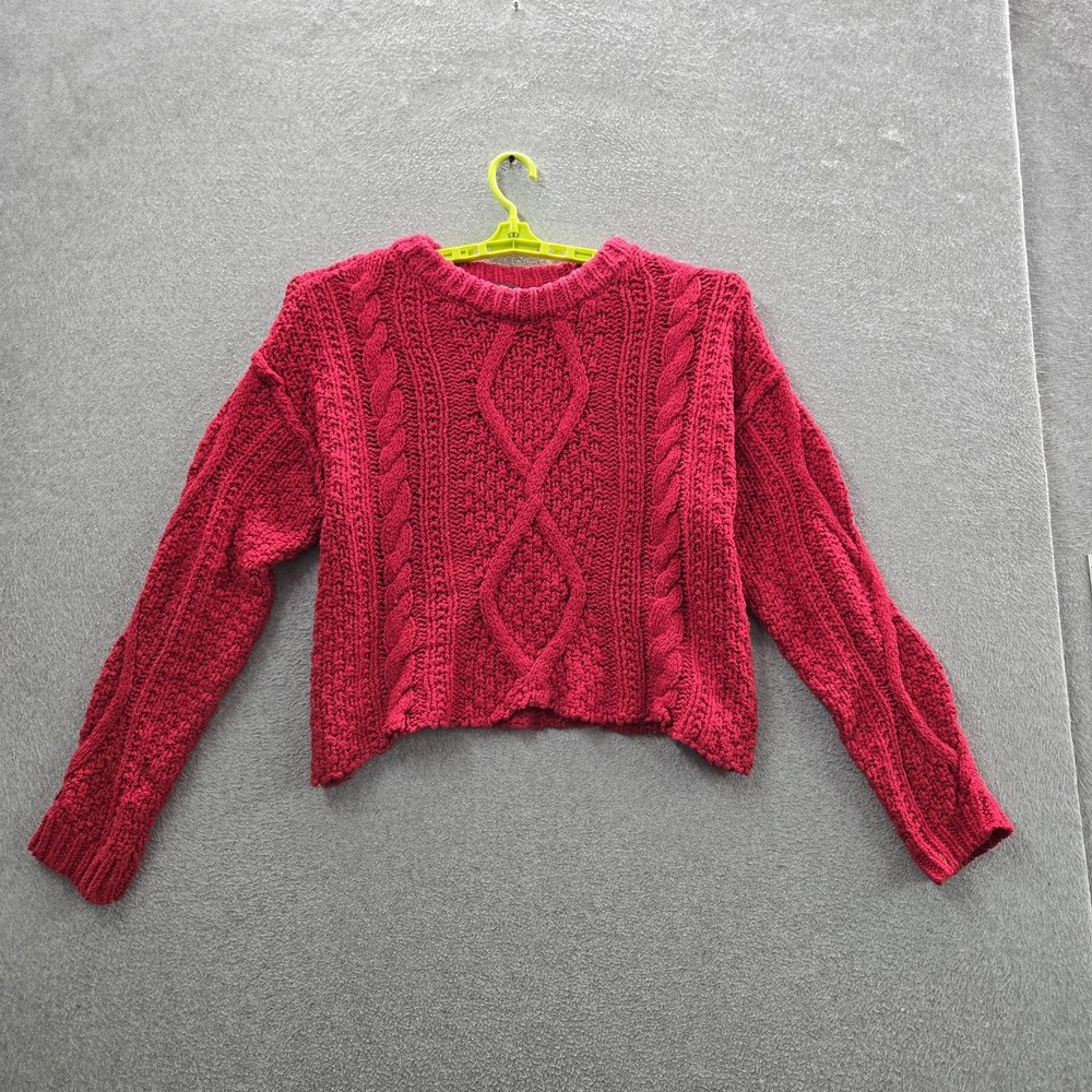 Free People Women Sweater XL Red Cutting Edge Cable Knit Sweater Coastal